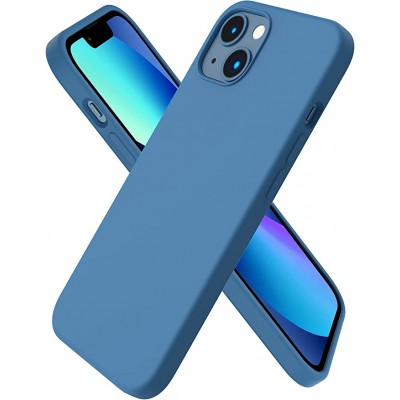 Husa iPhone 13, Silicon Catifelat cu Interior Microfibra, Albastru Steel